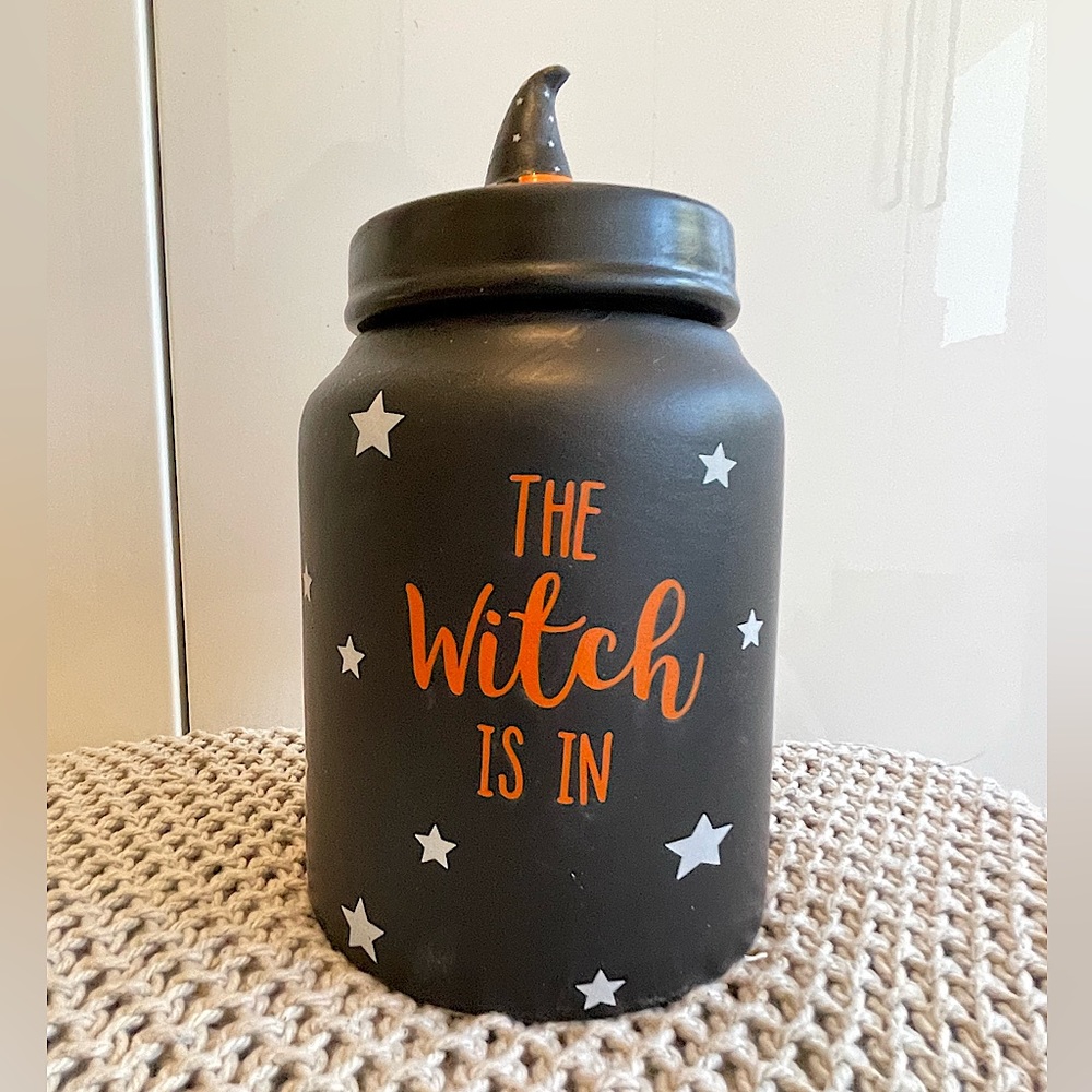 Whimsical Cupboard - Black Witch Canister Jar with Hat lid - Halloween 👻 🖤